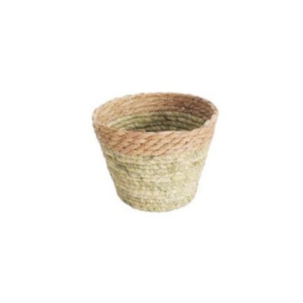 Καλάθι ψάθινο πράσινο/φυσικό Φ19Χ14cm Plastona 00.06.61375
