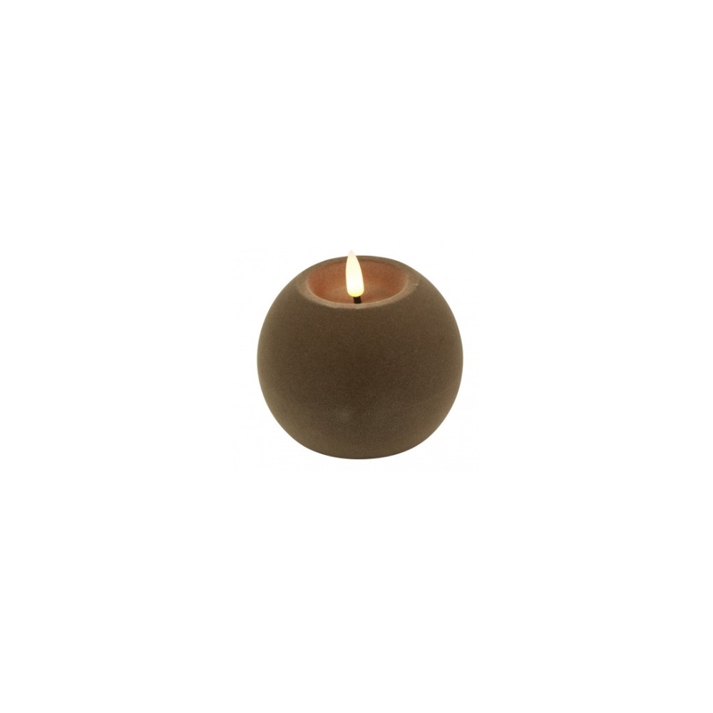 Κερί μπάλα βελουδ.αν.καφέ Φ10 LED warm white/timer/remote/2xAA 10x7,8cm Plastona 013.840030