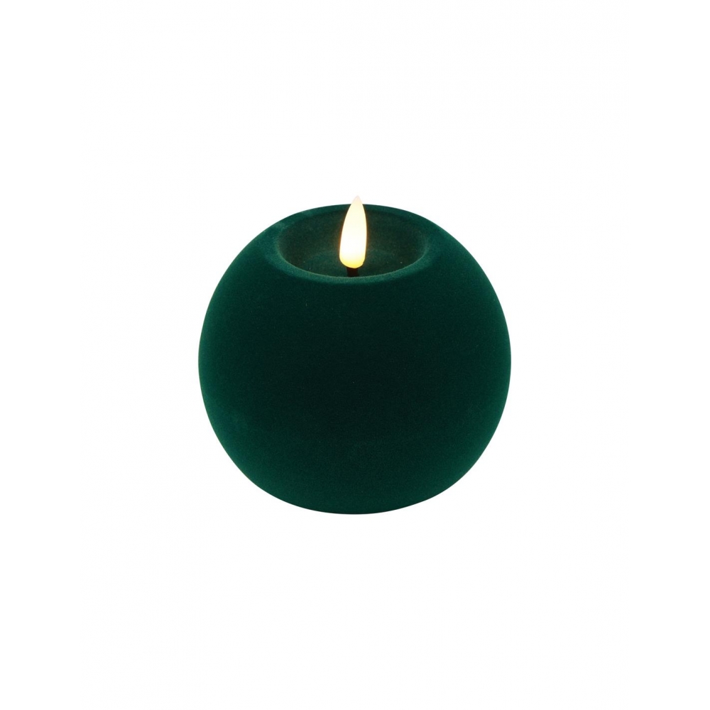 Κερί μπάλα βελουδ.πράσινη σκ.LED warm white/timer/remote/2xAA 10x7,8cm Plastona 013.840032