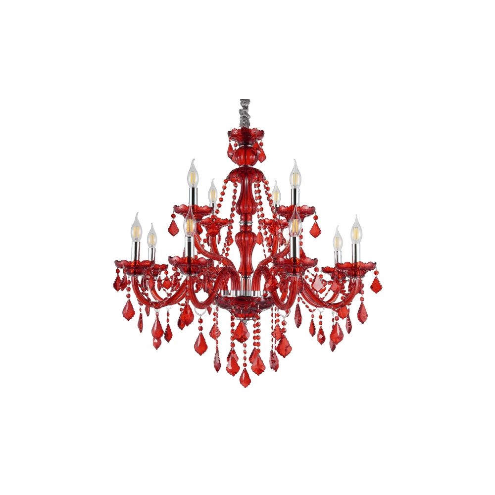 Artekko Chandelier Rubby Πολυέλαιος 12φωτος Ε14 με Κόκκινο Κρύσταλλο (80x80x72)cm Artekko 023-3242