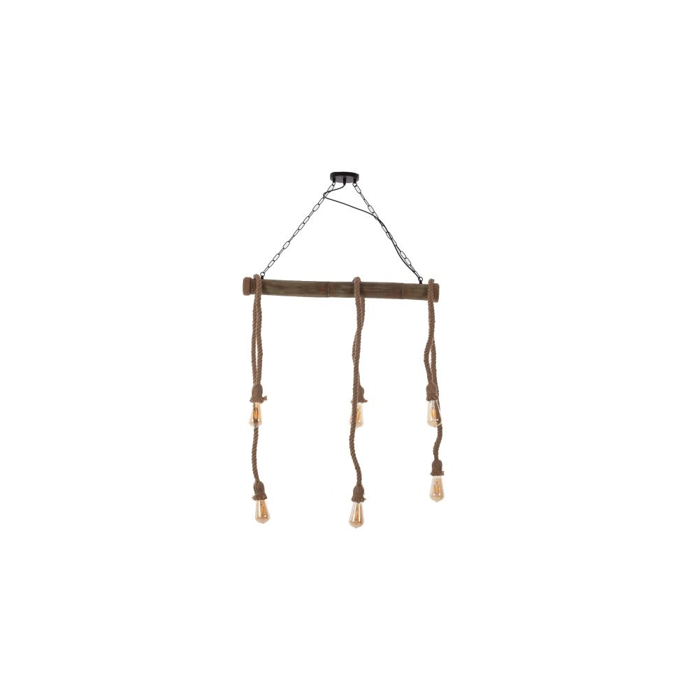Artekko Hemp Rope Φωτιστικό Οροφής 6φωτο (Ε27) με Μαύρο Μέταλλο/Ξύλο/Σχοινί (80x10x130)cm Artekko 023-3318