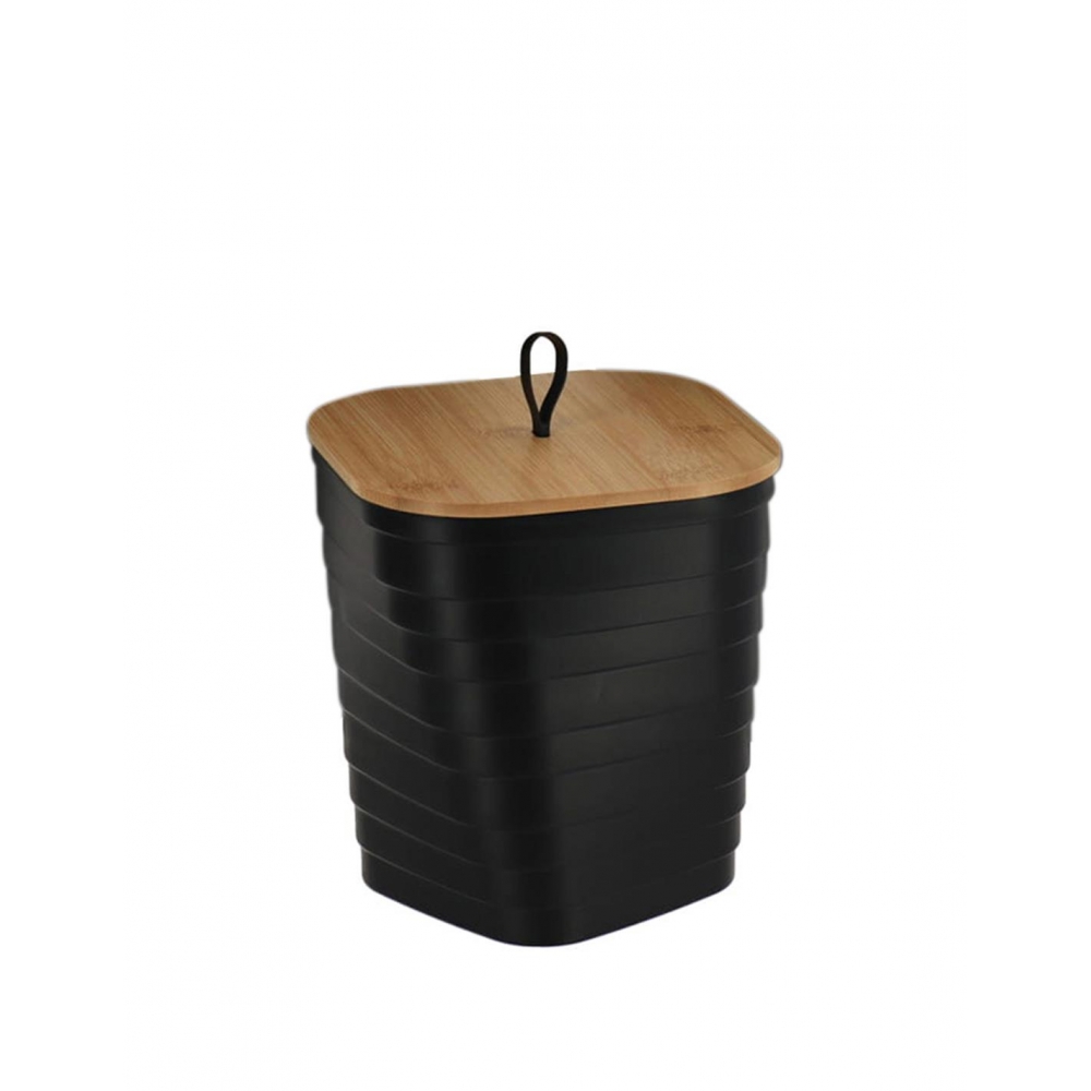 Καλάθι απορ.PP μαύρο  με καπάκι bamboo Plastona 06.655410302