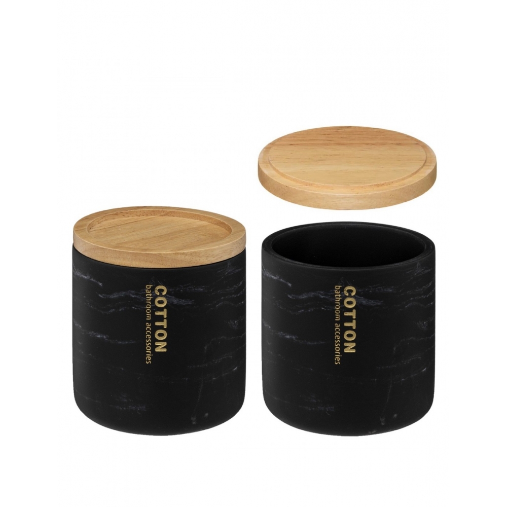 Δοχείο για βαμβάκι με bamboo καπάκι μαύρο χρ. 9,8Χ10,9 Plastona 07.160938B
