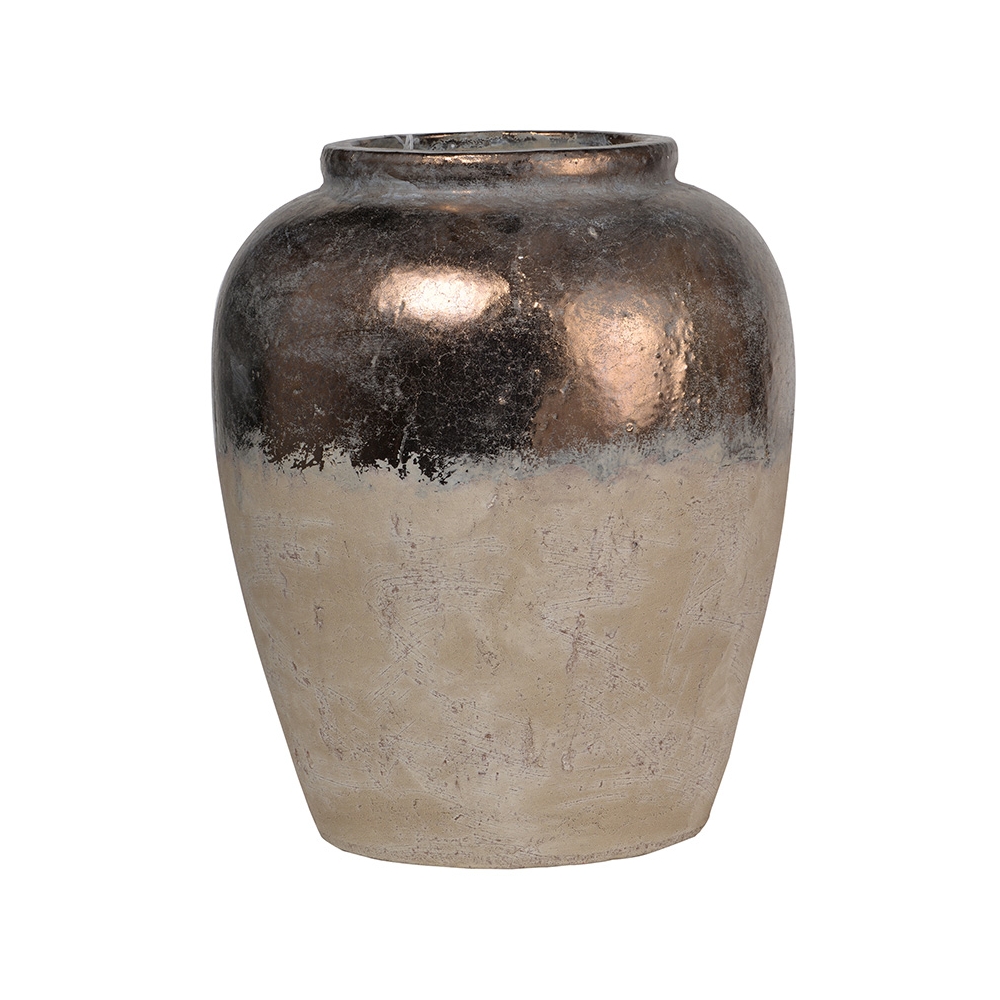 Artekko Candia Βάζο από Τερακότα σε Μπρονζέ με Μπεζ (33x33x40)cm Artekko 1344
