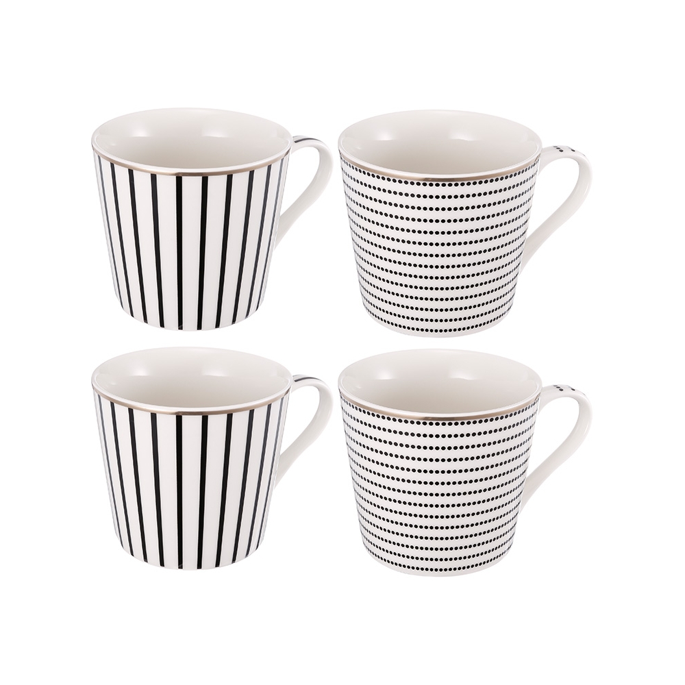 Artekko Iqorser Κούπες Bone China Πορσελάνη Λευκό/Μαύρο (10x13.5x9)cm Σετ/4 Artekko 1347