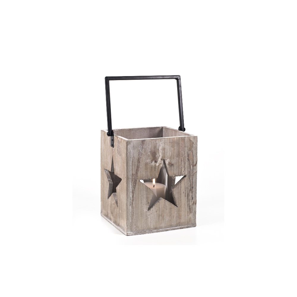 Ξύλινο RUSTIC Φωτοφόρο με Γυαλί Ντεκαπέ (L) 20,5x17x17 Zaros HT271