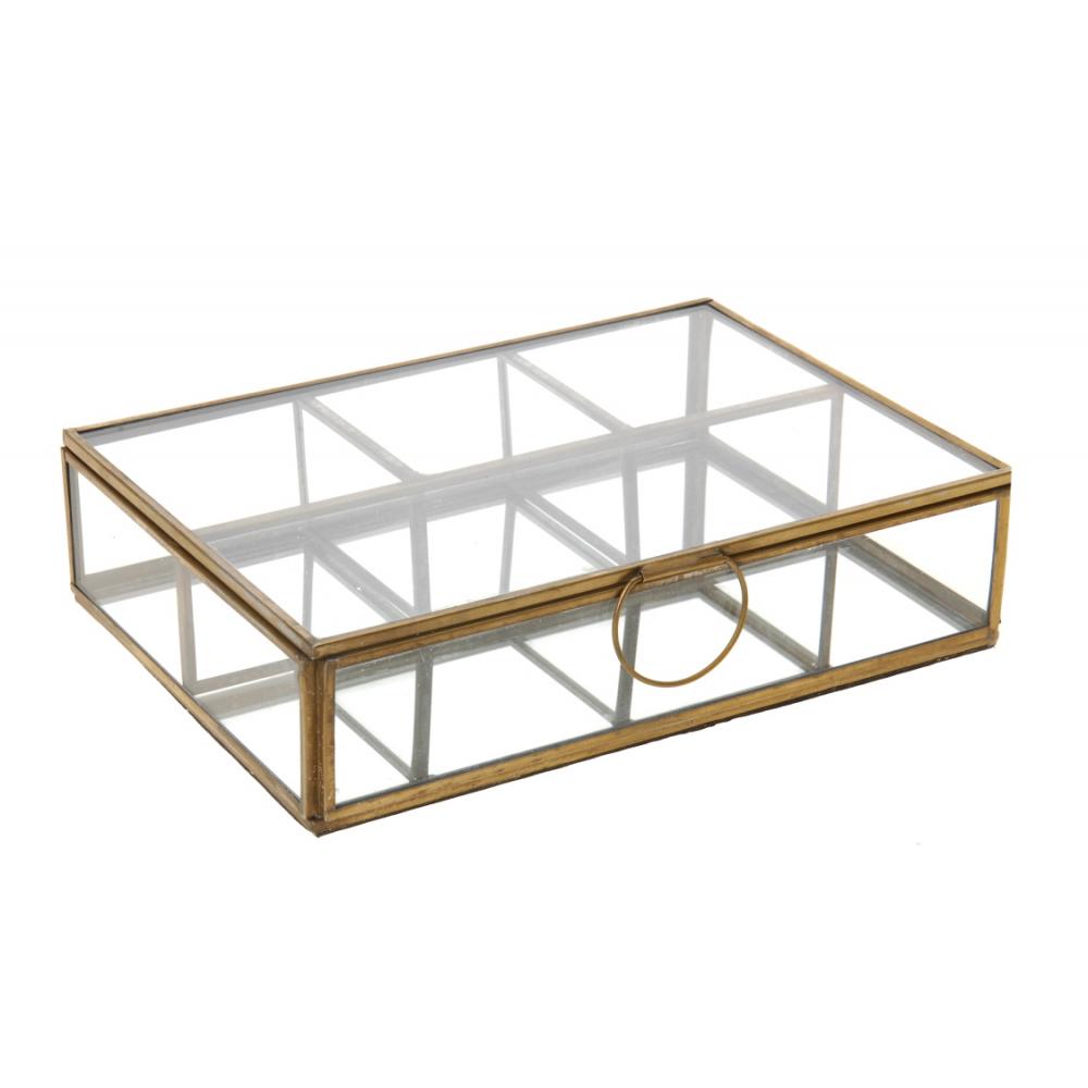 Γυαλινη μπιζουτιέρα με χάλκινο σκελετό 15x22cm Zaros CF924