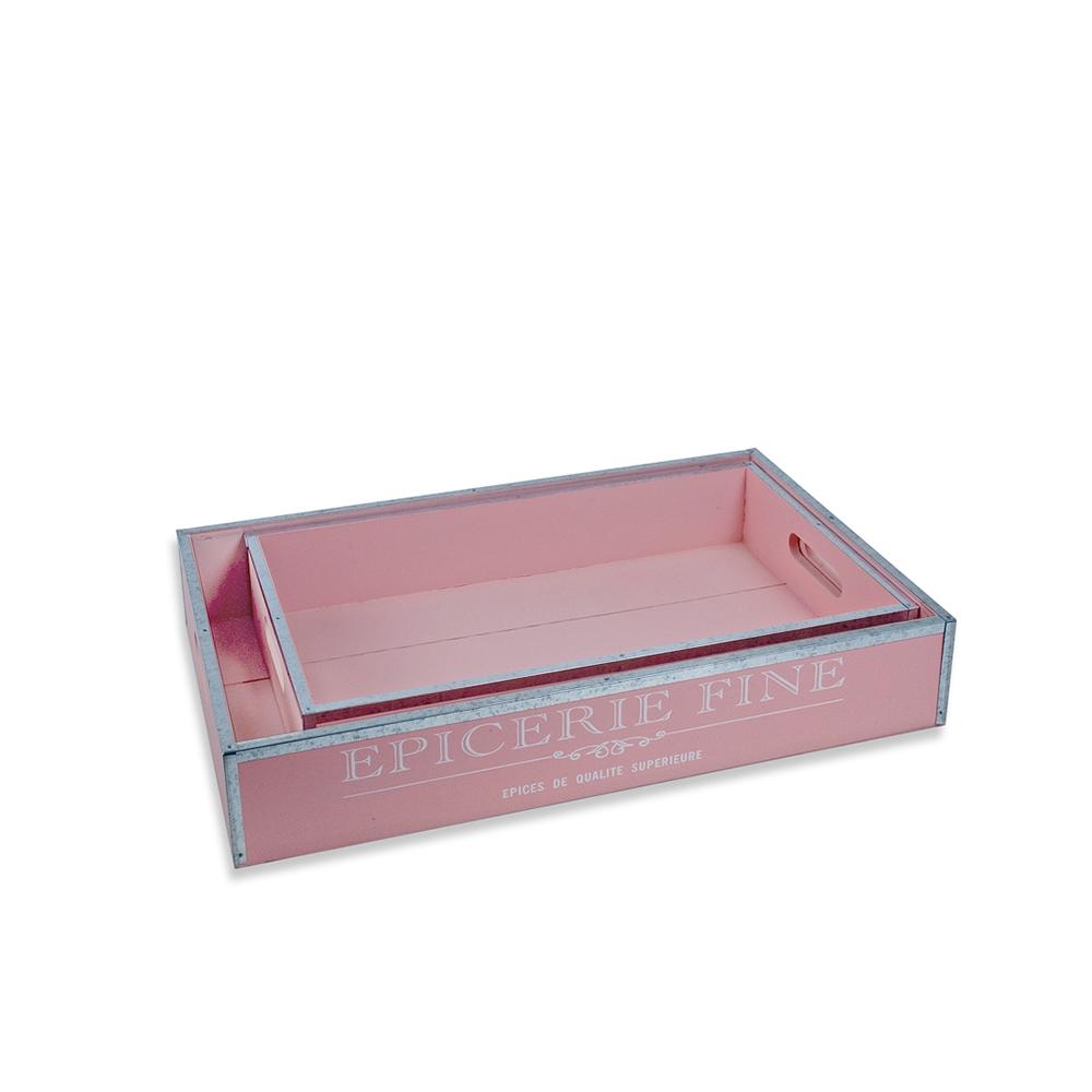 Ξύλινοι Δίσκοι από Μέταλλο SHABBY CHIC Ροζ σετ/2 Zaros PK138
