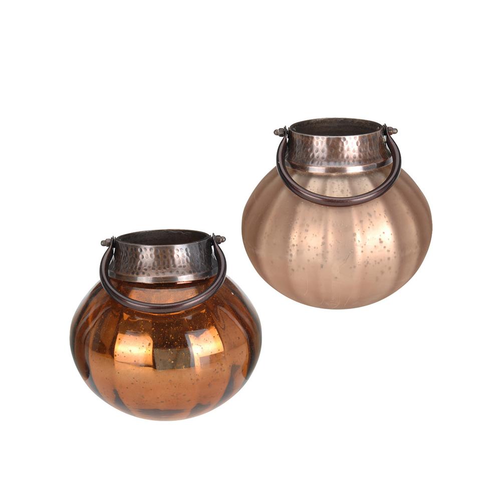 Γυάλινο φανάρι σχ.μπάλλα χάλκινο 19cm Zaros HM166