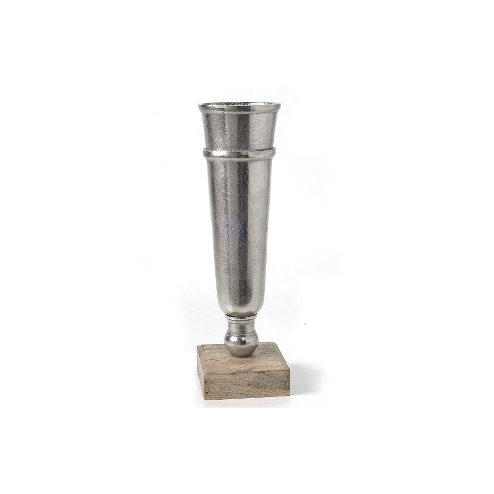 Ρουστικ Βάζο Αλουμινίου σε Ξυλ.Βάση 11.5 X 40 cm           Zaros AL895