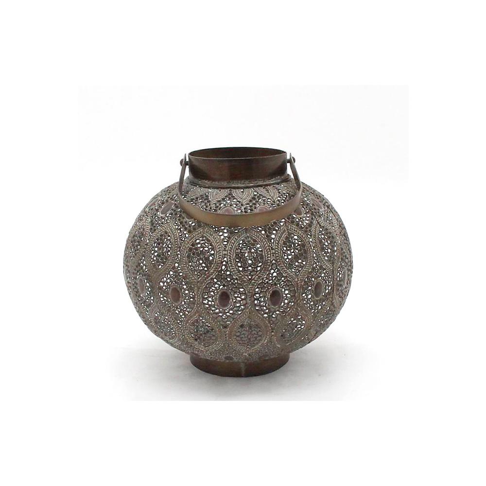 Στρογγυλό φανάρι vintage καφέ 25cm Zaros HT325