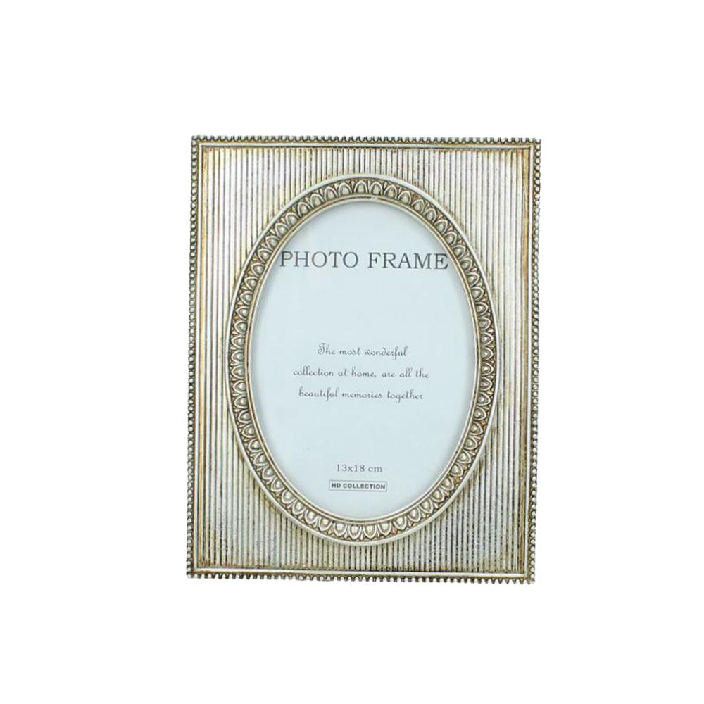 Φωτο/θηκη Polyresin ριγέ ασημί κορνίζα&οβάλ θήκη 13x18cm Zaros WER-4057