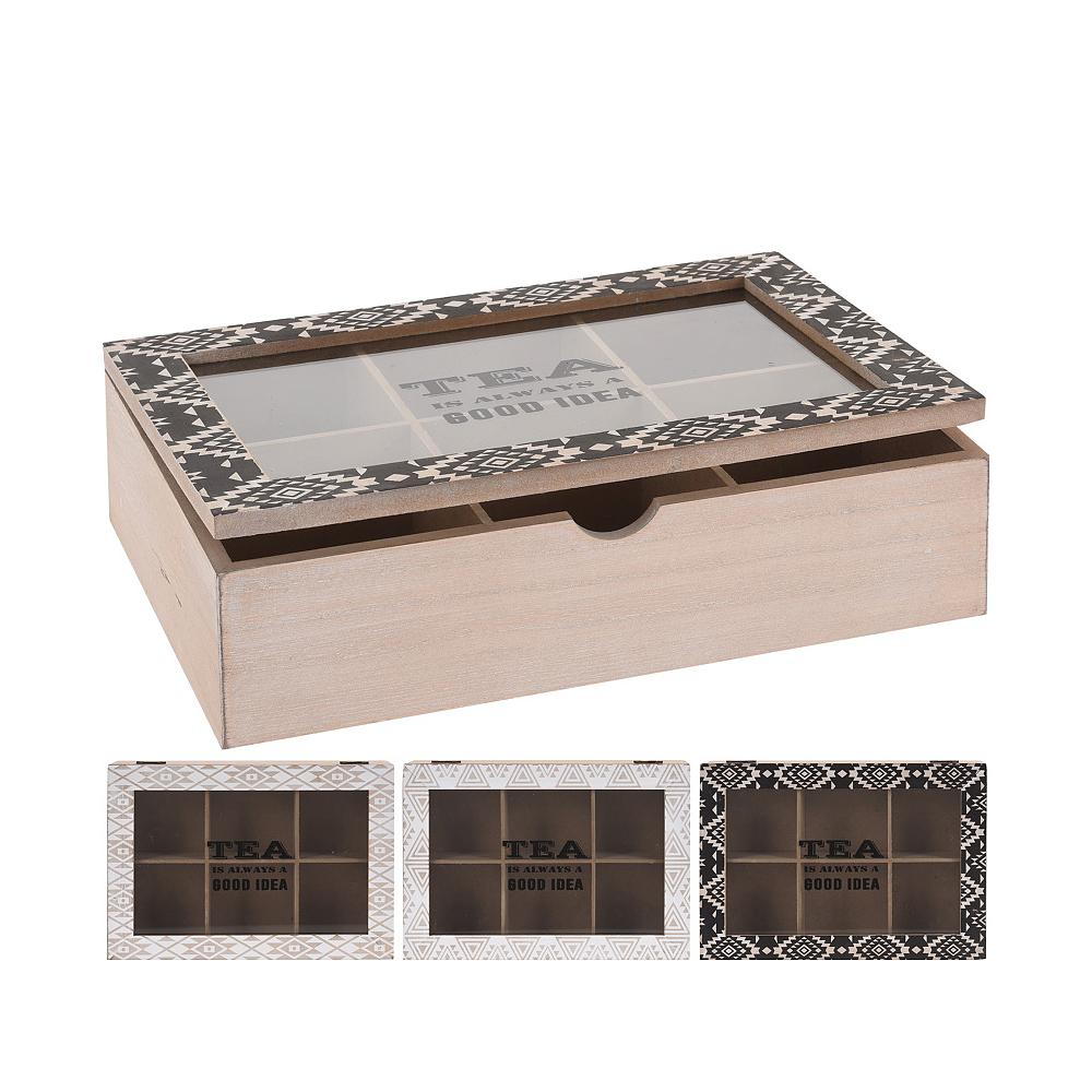 Tea box με print στο τζάμι από ξύλο με Α/Μ σχεδια 24x16,5x7 Zaros HM655