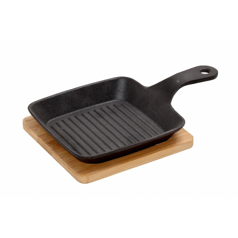 ΤΗΓΑΝΑΚΙ ΤΕΤΡ. CAST-IRON ΜΑΥΡΟ L: 16 H: 5CM ΜΕ ΒΑΣΗ BAMBOO Espiel SAG103
