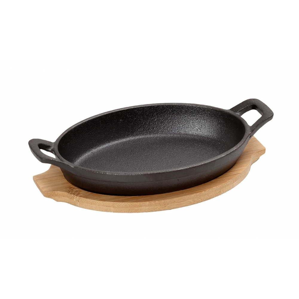 ΣΑΓΑΝΑΚΙ ΟΒΑΛ CAST-IRON ΜΑΥΡΟ 18(22 INCL. HANDLES)X13X5CM  330ML ΜΕ ΒΑΣΗ BAMBOO Espiel SAG104