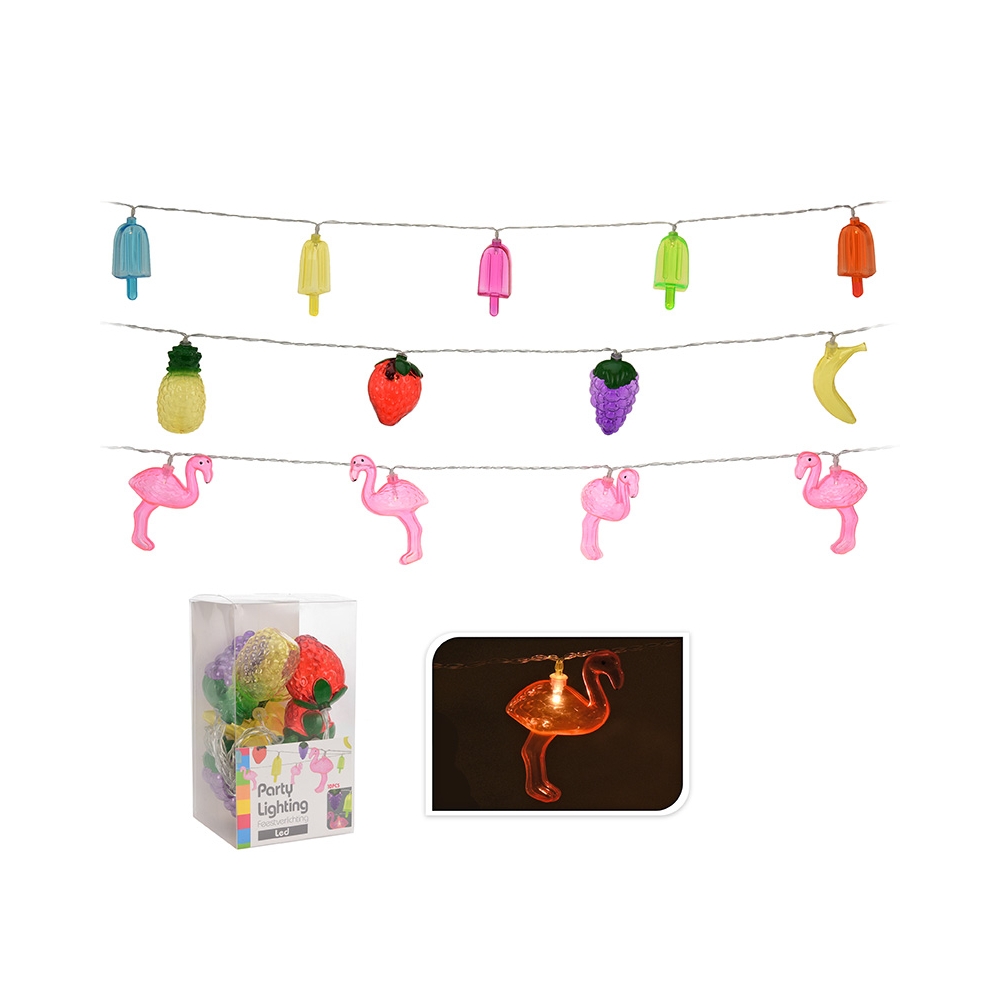 Party lights με 20 Led μπαταρίας, σε 3 σχέδια (παγωτά,φρούτα,flamingo), μήκος 4,0μ.  400 Zaros YD007