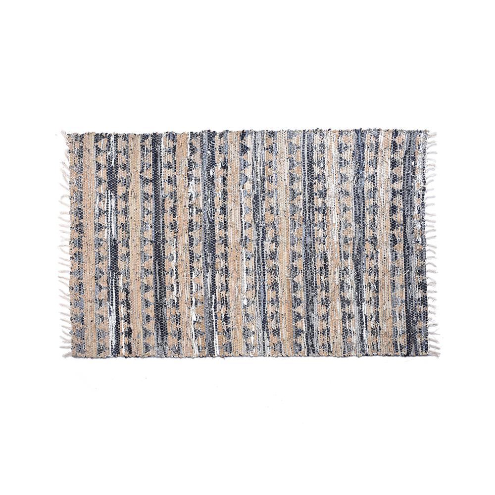 Χαλί από δέρμα & Jean ριγέ μπλε 120x180cm Zaros HM888