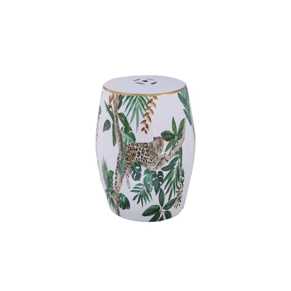 Artekko Tropical Σκαμπώ Κεραμικό Λευκό/Πράσινο 33.00x33.00x45.50 Artekko 2193-DS