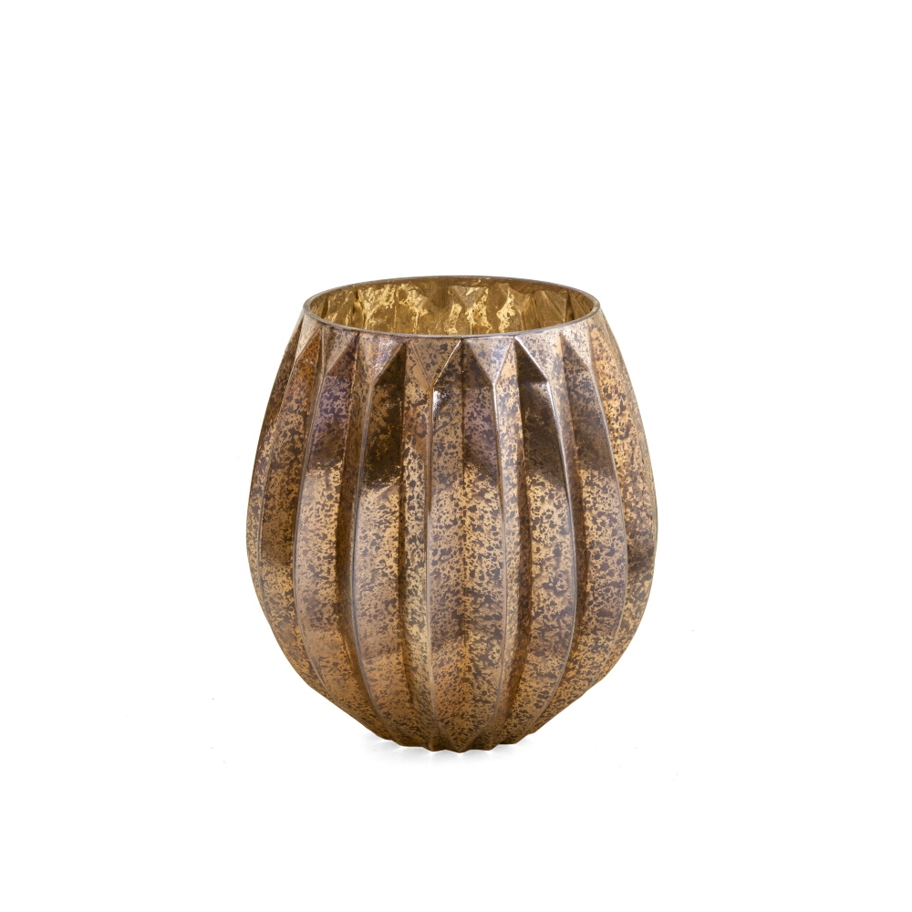Γυάλινο βάζο πλισε σχ.,αντικέ χρυσό, 22x23.5cm Zaros BL276