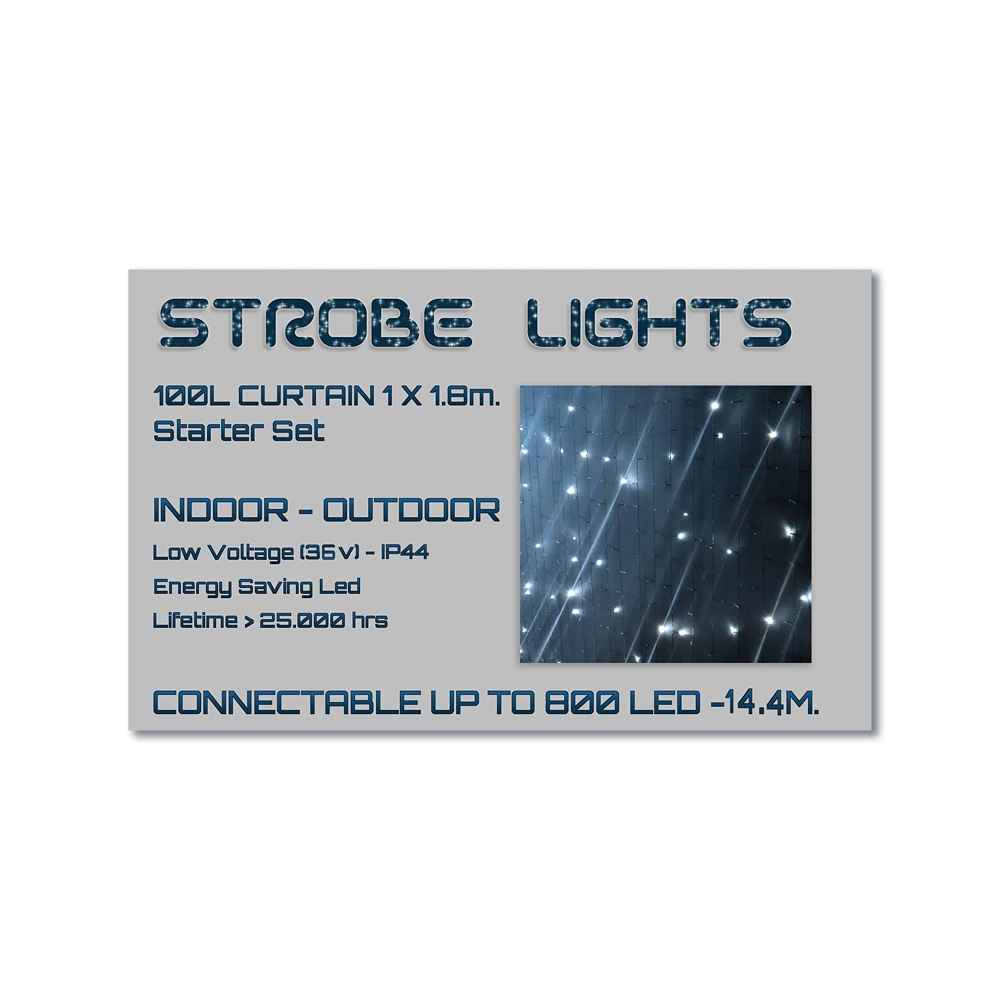 100Led-(IP44)Starter Set Κουρτίνα Strobe (επεκτάσιμη), Διάφανο/4000k,M2ΧY1μ. 2m.x1m. Zaros CU100/STR-ST4K