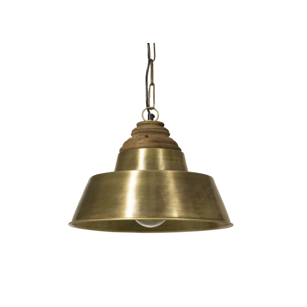 Φωτιστικο Industrial, καπέλο μπρονζέ και ξύλο Mango,Δ.40xΥ29cm Zaros LS206