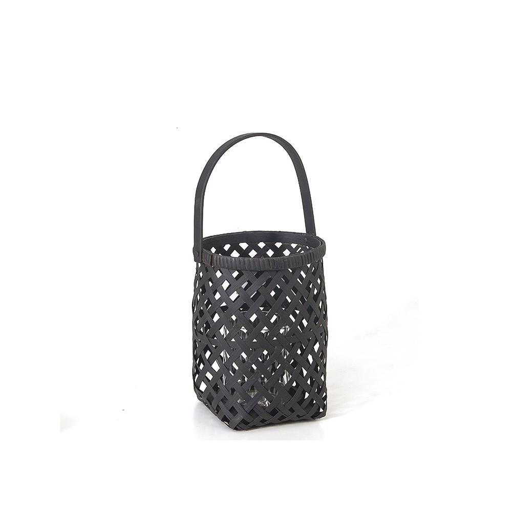Φανάρι rattan (με γυαλί) μαύρο χρ.,20cm Zaros GR438-BL