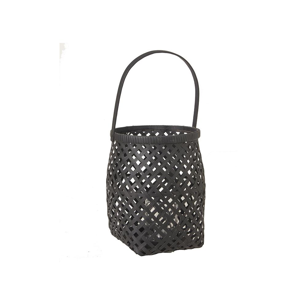 Φανάρι rattan (με γυαλί) μαύρο 28,5cm Zaros GR440-BL