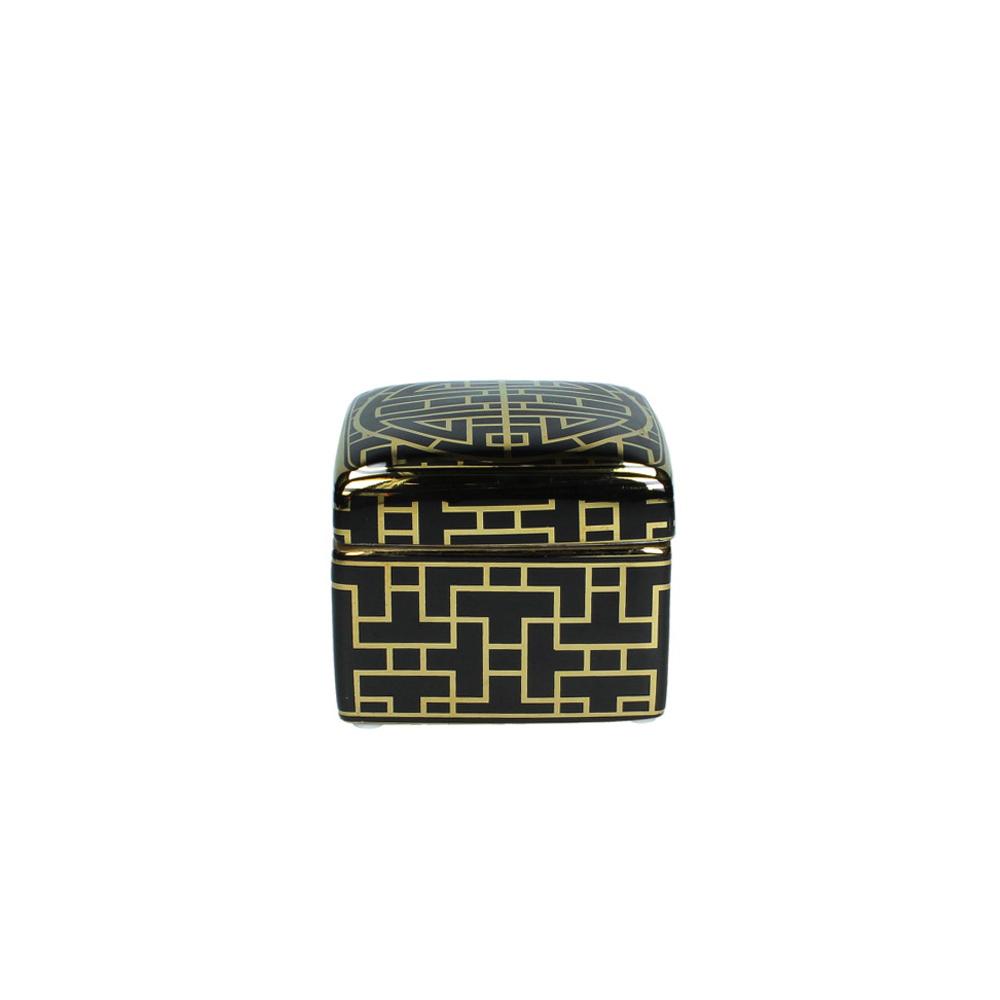 Κουτί art deco με καπάκι σε χρυσό/μαύρο,11.5x11.5cm Zaros WER-6215