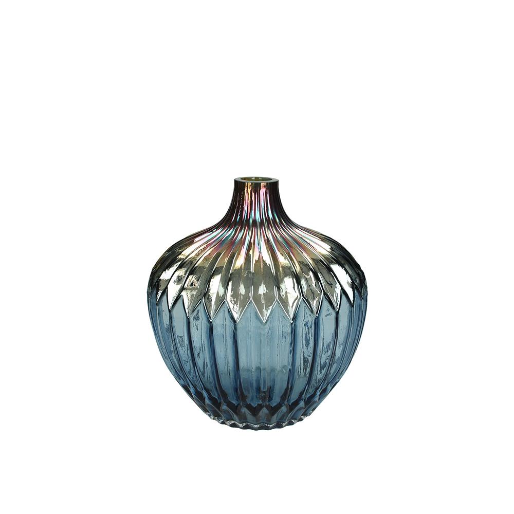 Γυάλινο βάζο πλισέ σχέδιο μπλε/μπορντώ,22cm Zaros XET-5774