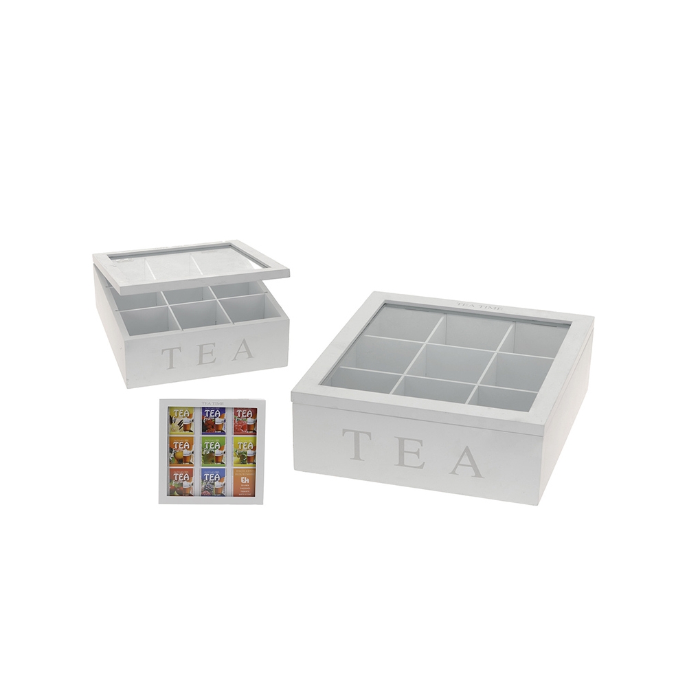 Μοντέρνο Teabox, 9 θέσ.,λευκό ματ με print 23x23cm Zaros KZ189