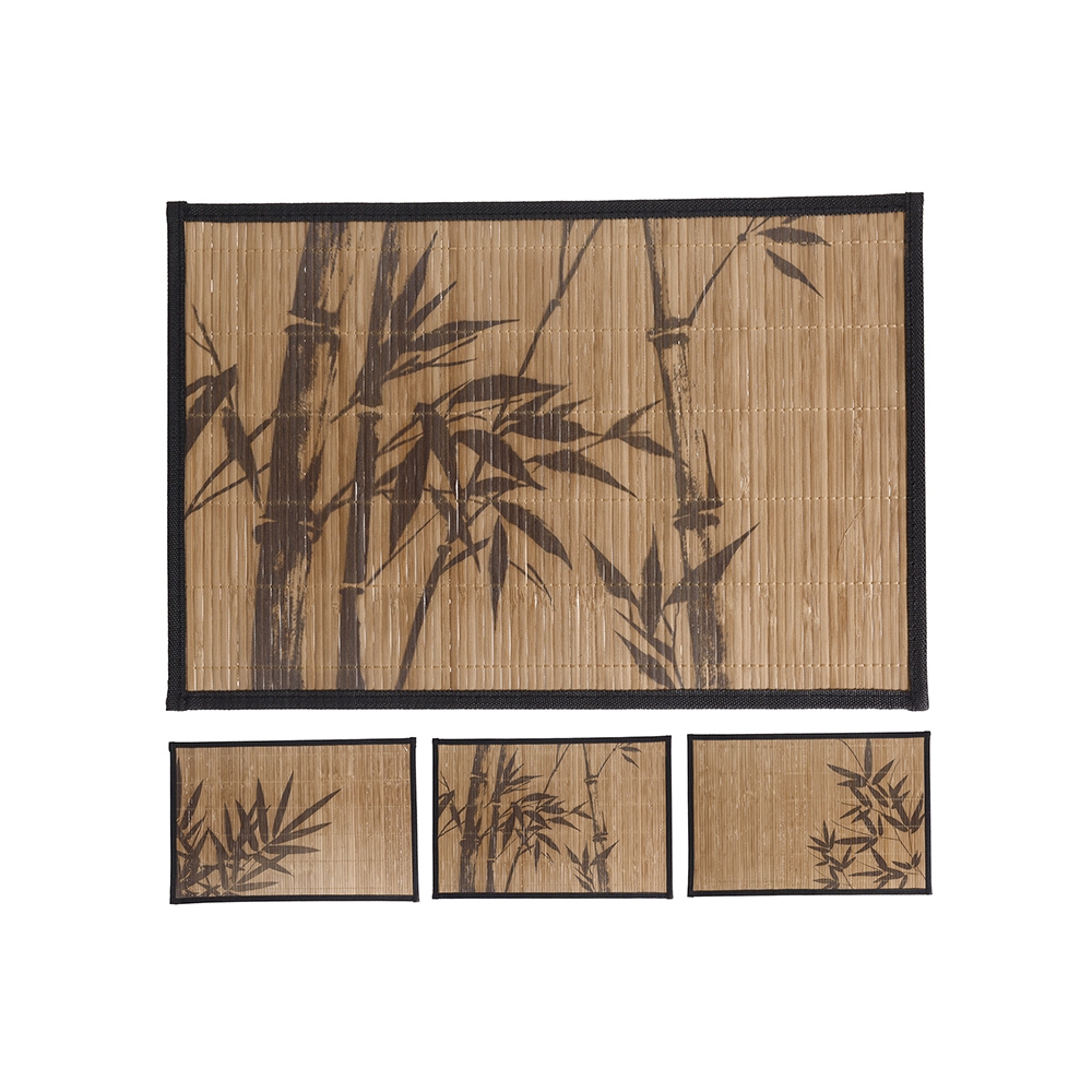 Σουπλά bamboo,μαύρο ρέλι & τροπικά prints,45x30cm Zaros KZ192