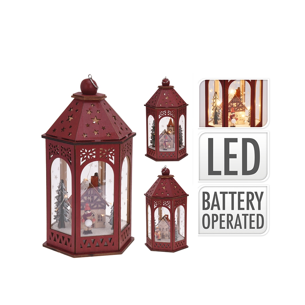 Κόκκινο φανάρι με χριστ/κο ντεκόρ, 10Led,29cm Zaros XM398