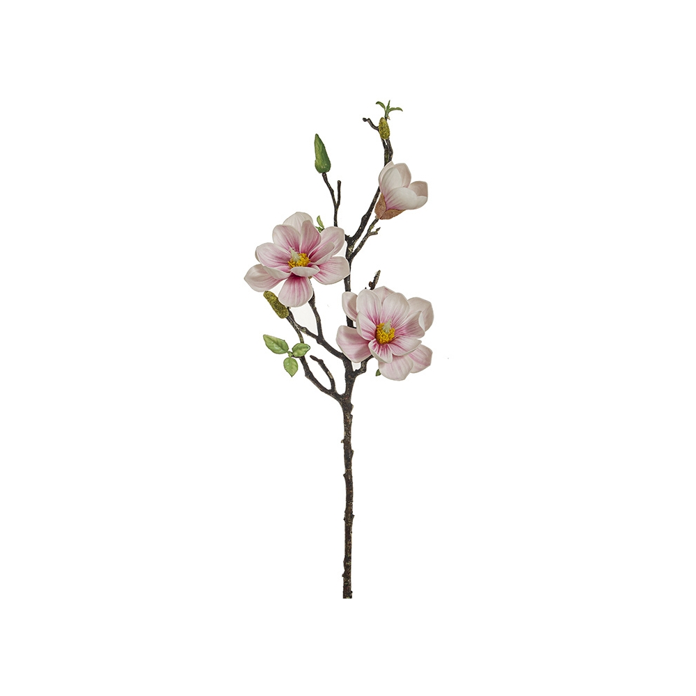 Κλαδί με 2 μανόλιες & μπουμπούκι, soft pink 75cm Zaros AX673