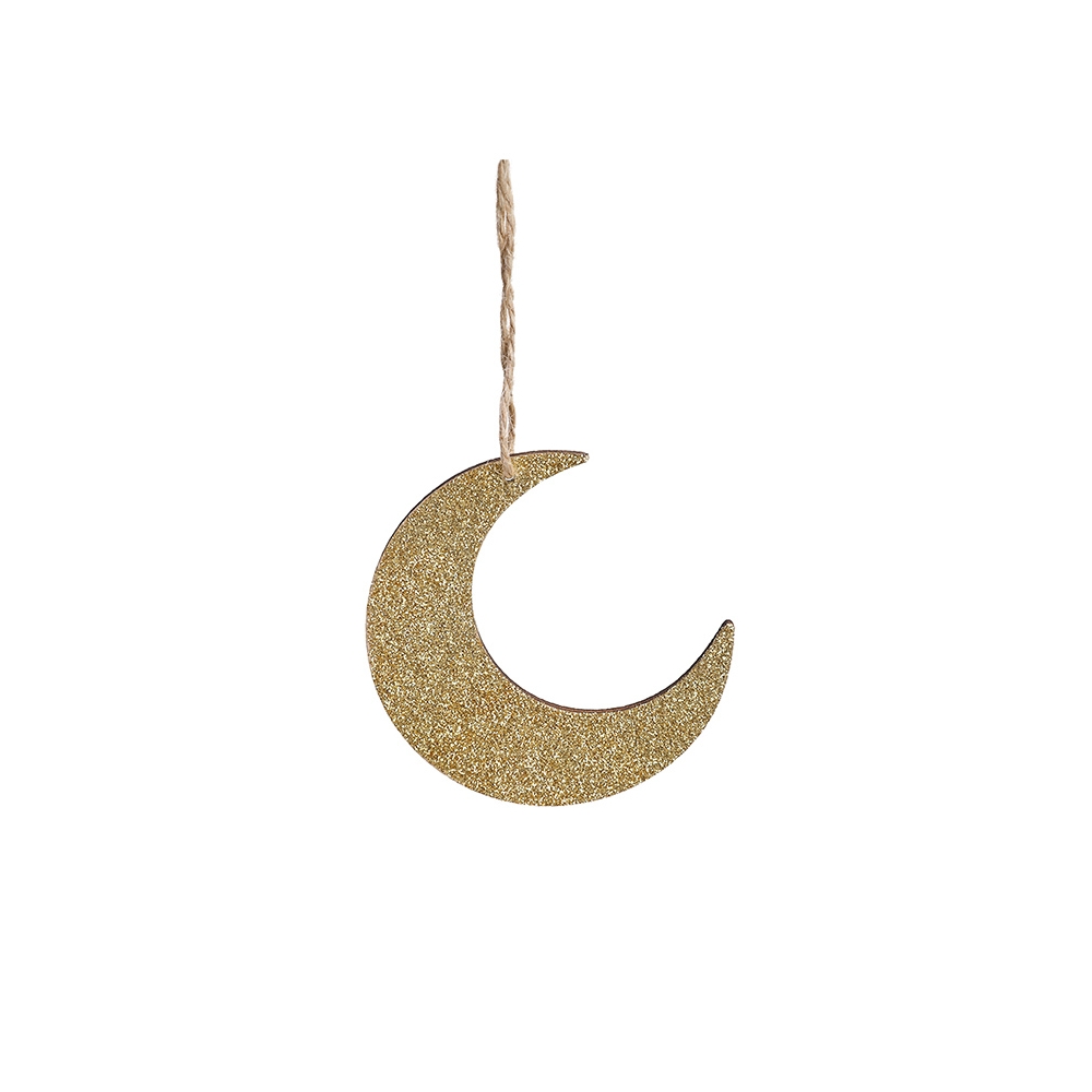 Ξύλινο φεγγάρι με χρυσό glitter,10cm Zaros BL336