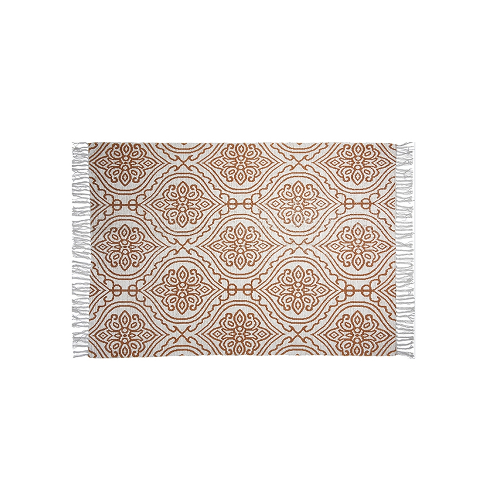 Χαλί με κρόσσι και τυπωμένο damask μελί σχδ.,120x180cm Zaros HE233