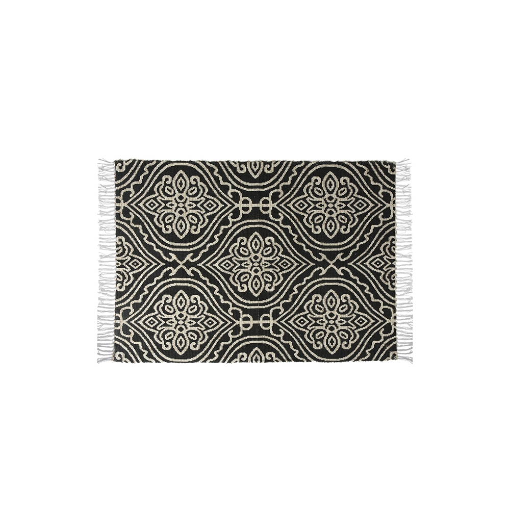 Χαλάκι με κρόσσι και τυπωμένο damask σχδ.,μαύρο 60x90cm Zaros HE238