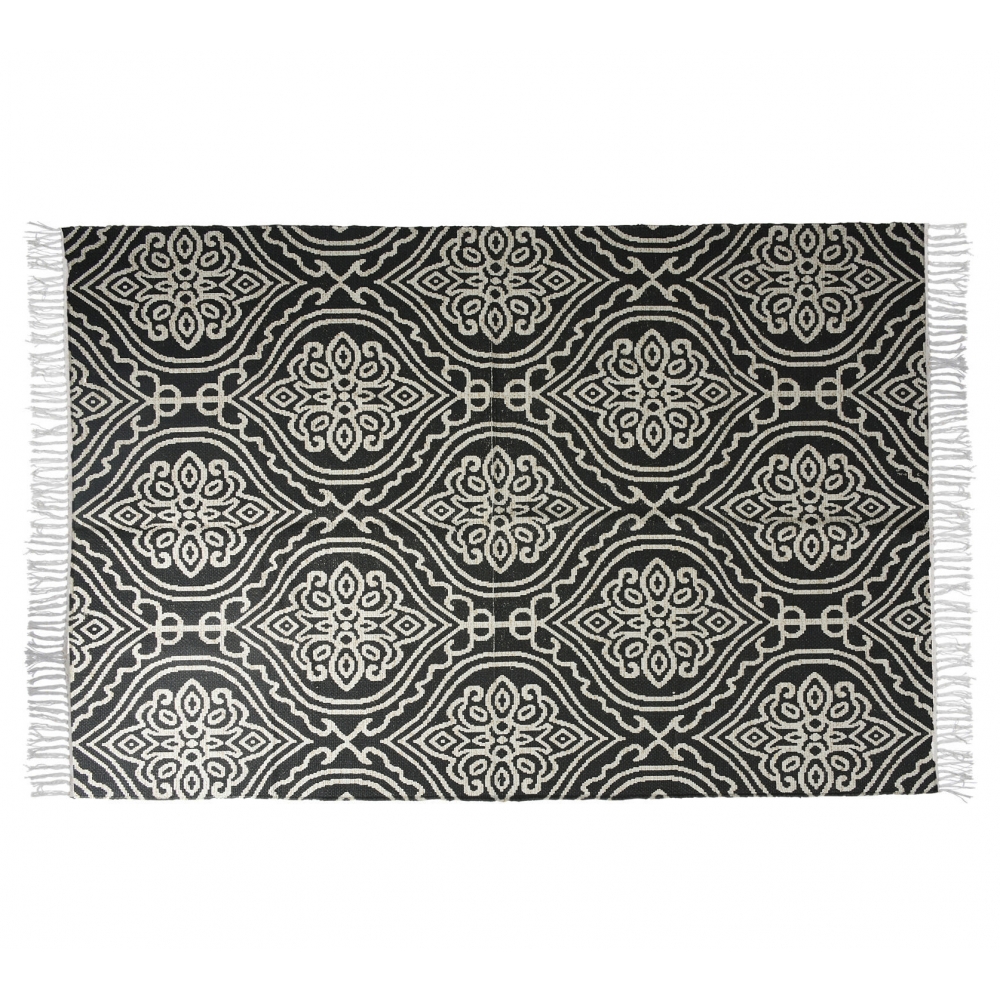 Χαλί με κρόσσι με τύπωμα Damask σχδ.,μαύρο 180x120cm Zaros HE239