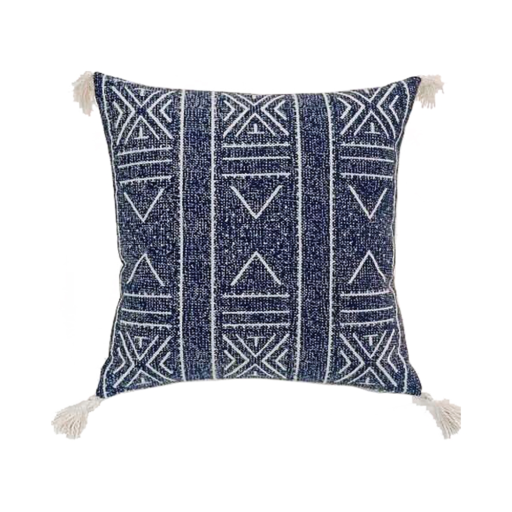 Μαξιλαρι cotton με φουντίτσες, εθνικ σχ.,μπλε,50x50cm Zaros GK117