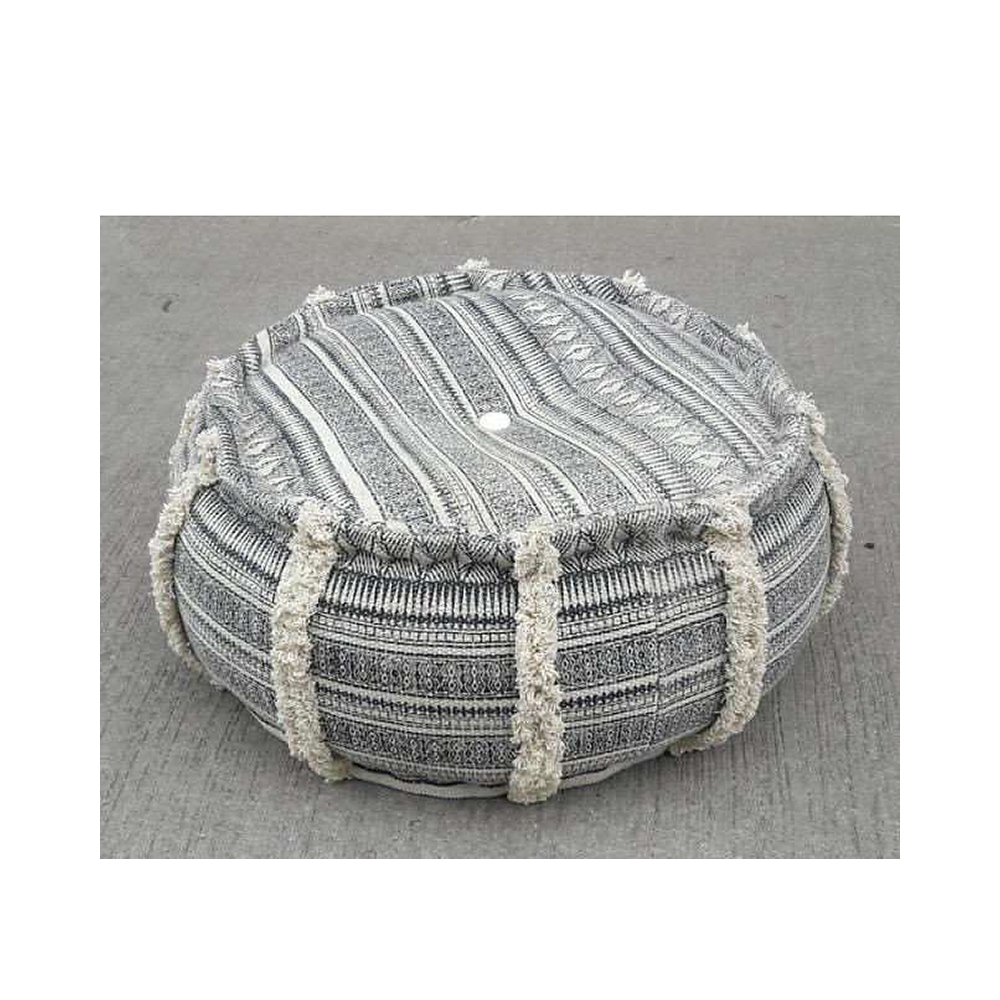 Χαμηλό στρογγυλό πουφ, με κρόσσια, 50x25cm Zaros GK120