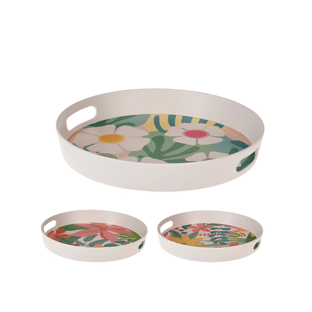 Στρογγυλός δίσκος 30cm, μελαμίνη σε 3 floral σχδ. Zaros KZ238