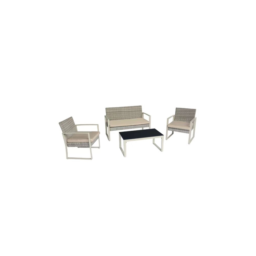 Artekko Rattan Διθέσιος Καναπές (105x65x75)cm 2x Πολυθρόνες (58x60x75)cm Τραπέζι με Τζάμι (84x45x38)cm με Πλαστικ Ρατάν Μεταλλικό Σκελετό και Ξύλο Γκρι Καφέ και Καφέ Μαξιλάρι Σετ/4 Artekko 248-6005