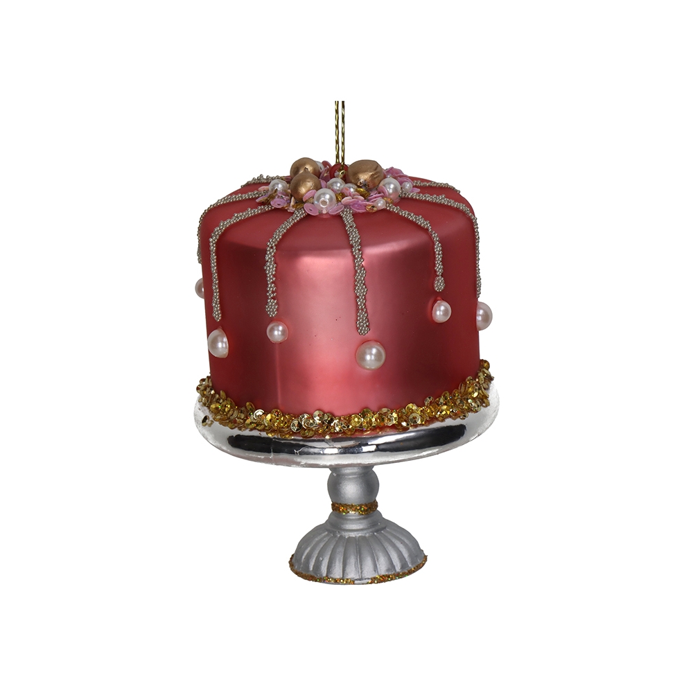 Γυάλινο στολίδι cake stand με τουρτα, 11.4cm Zaros MAS-6735