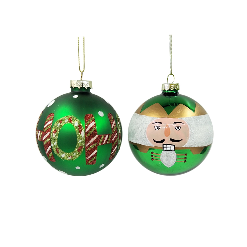 Γυαλινη μπάλλα Καρυοθραύστης&Ho Ho Ho,πρασινη,8cm Zaros BL401
