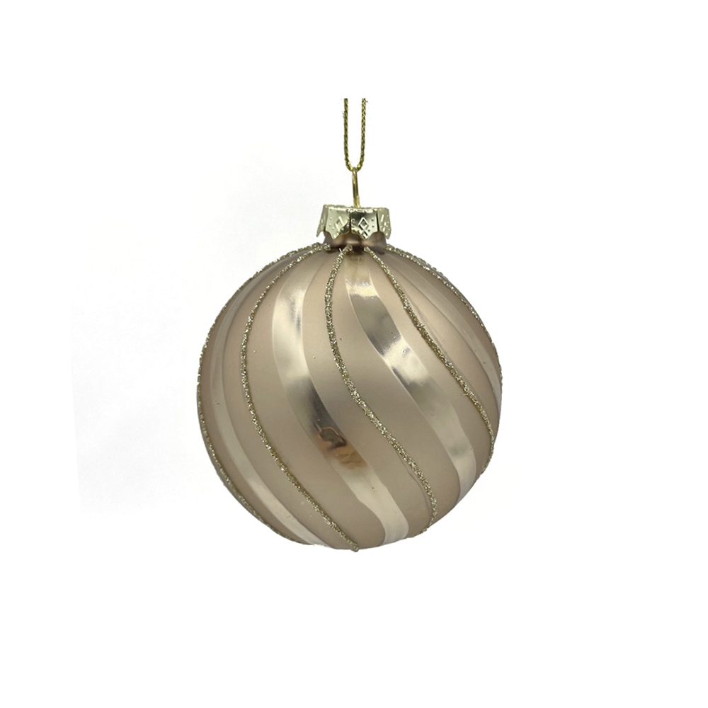 Γυαλινη μπάλλα σαμπανί, ρίγες,8cm Zaros BL416