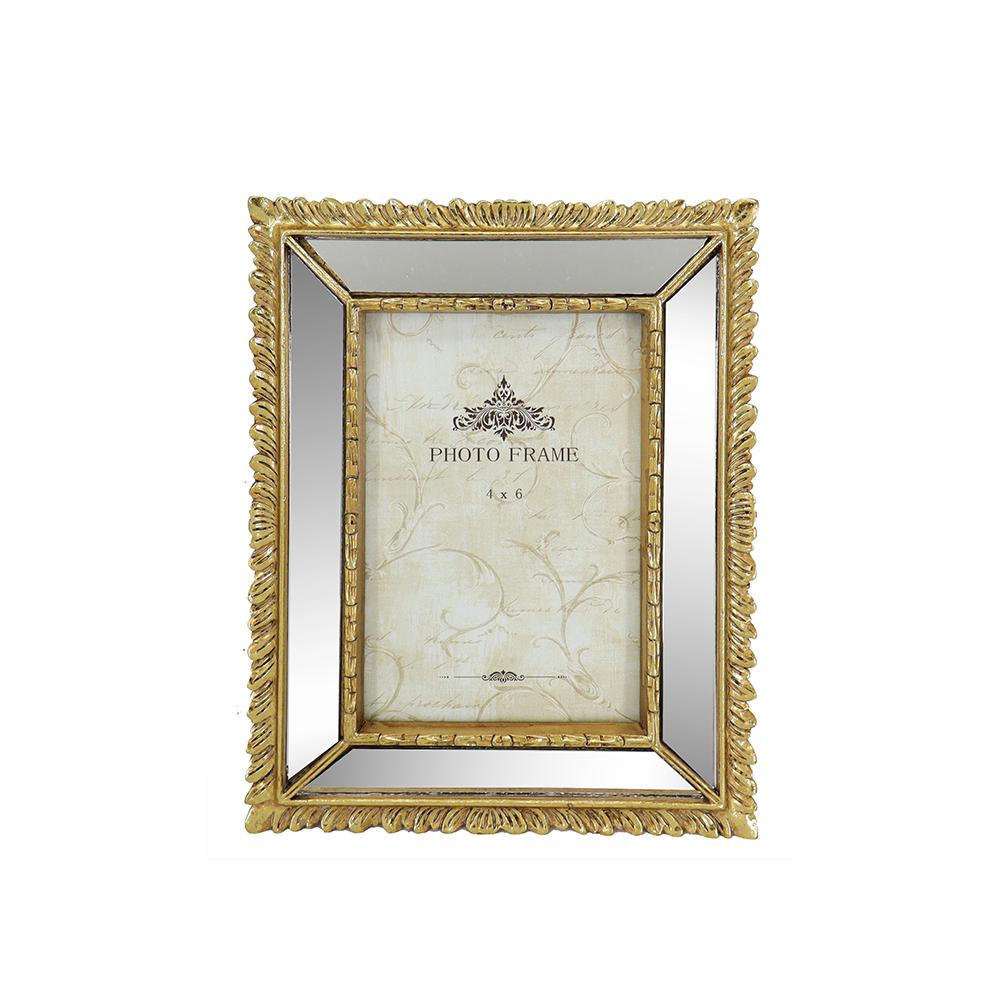 Φωτο/θήκη polyresin με χρυσή κορνίζα καθρέπτη 10x15cm Zaros KO170