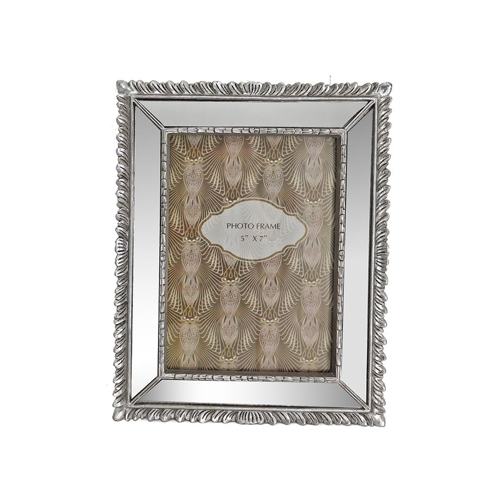 Φωτο/θήκη polyresin με ασημί κορνίζα καθρέπτη 13x18cm Zaros KO173