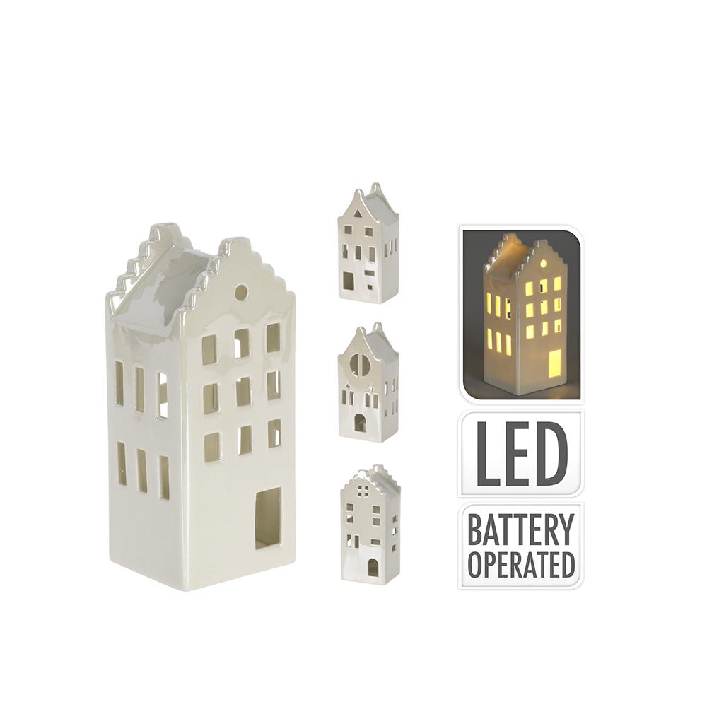 Σπιτάκια από πορσελάνη με Led,3σχ.,15cm Zaros XM829