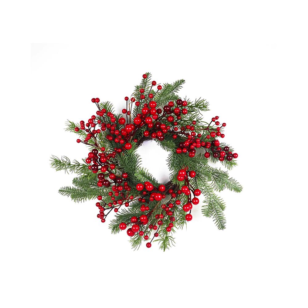 Στεφάνι κοκκινα berries & κλαδιά έλατου (P.E) Δ.46cm Zaros MS650