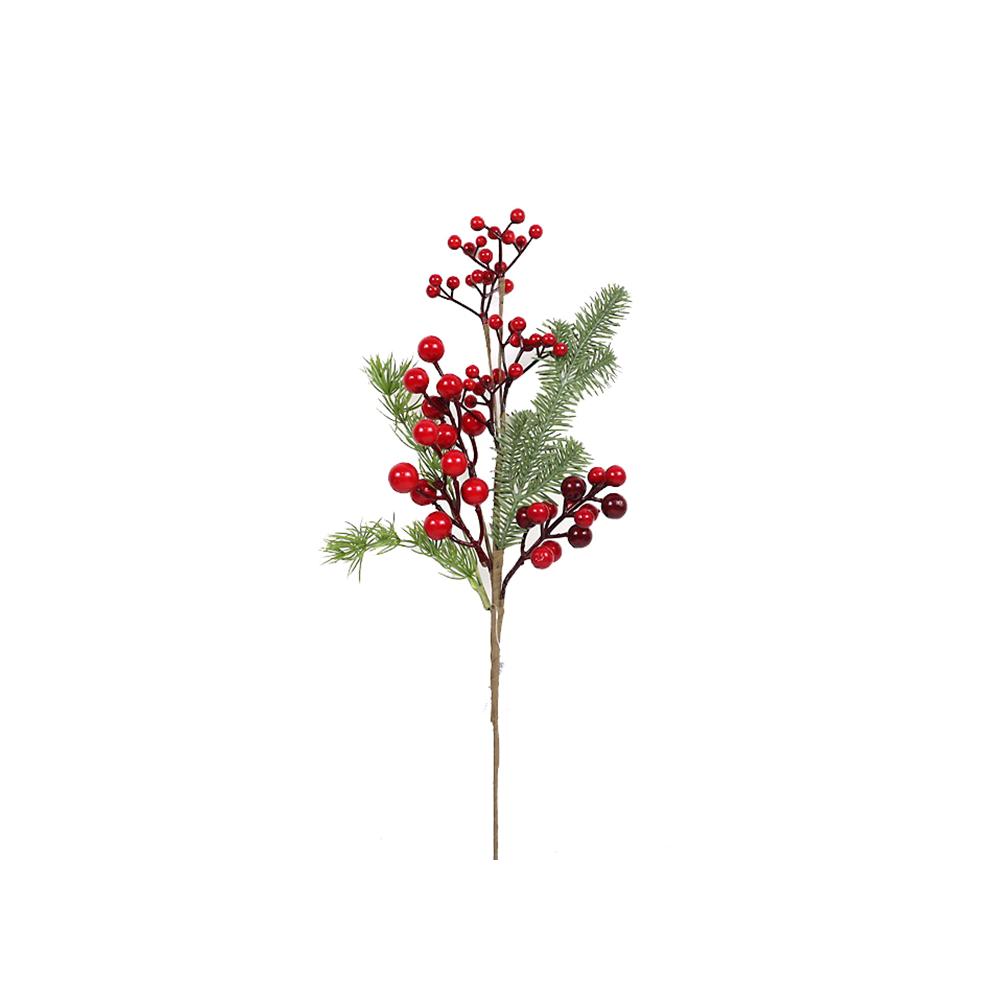 Κλαδί με κόκκινα berries & κλαδιά έλατου (P.E),46cm Zaros MS651