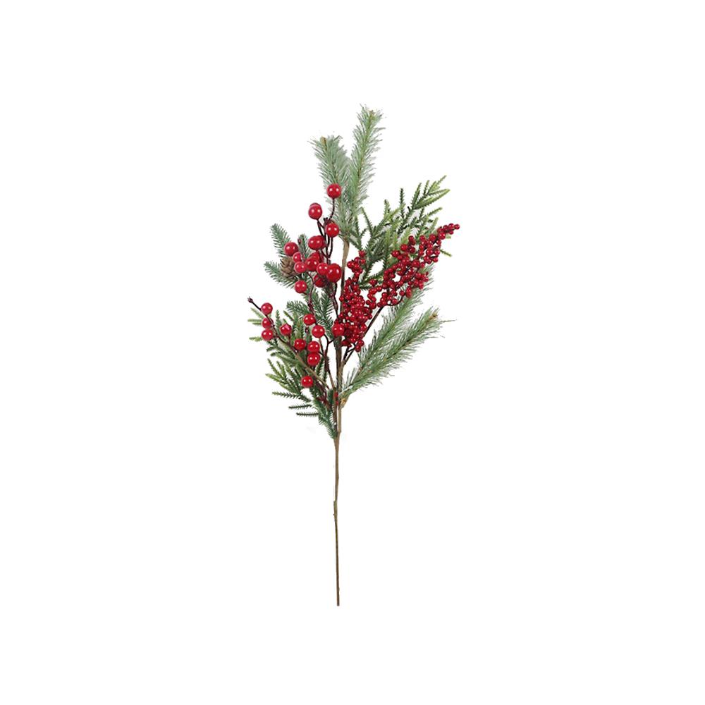 Κλαδί με κόκκινα berries & κλαδιά έλατου(P.E),71cm Zaros MS652